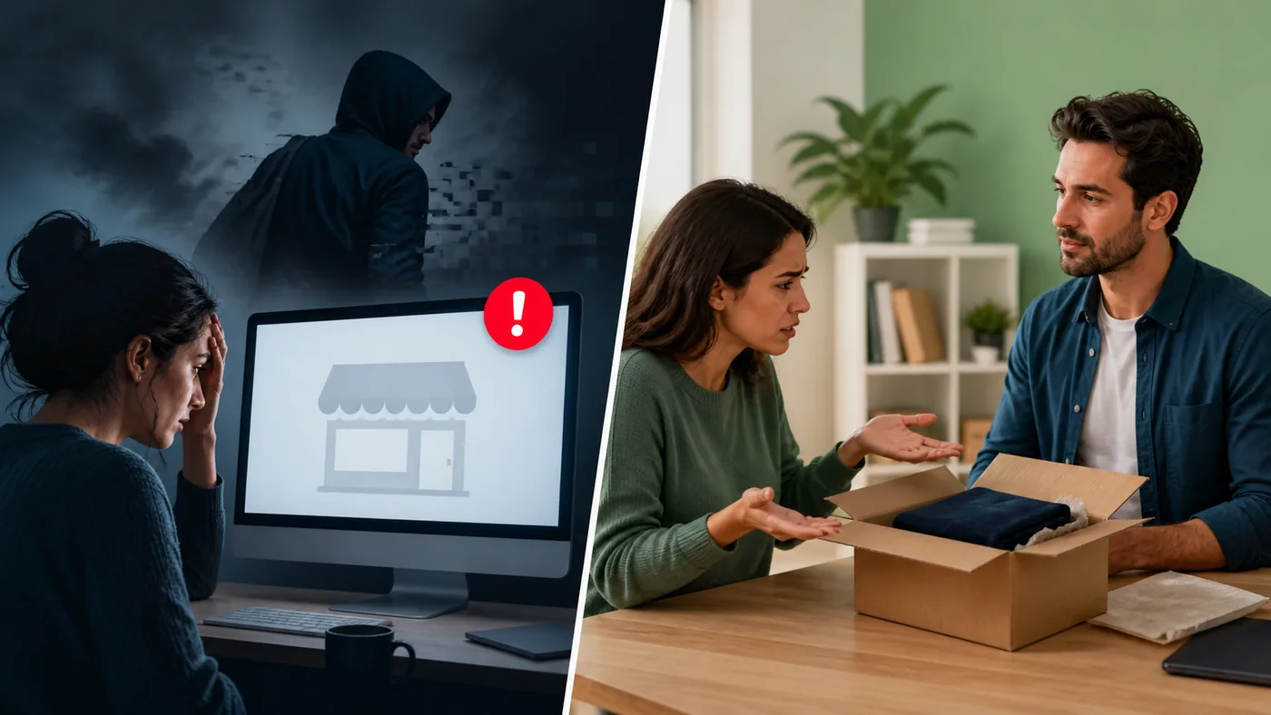 Comparação visual entre fraude no Pix e desacordo comercial que não entra automaticamente no MED